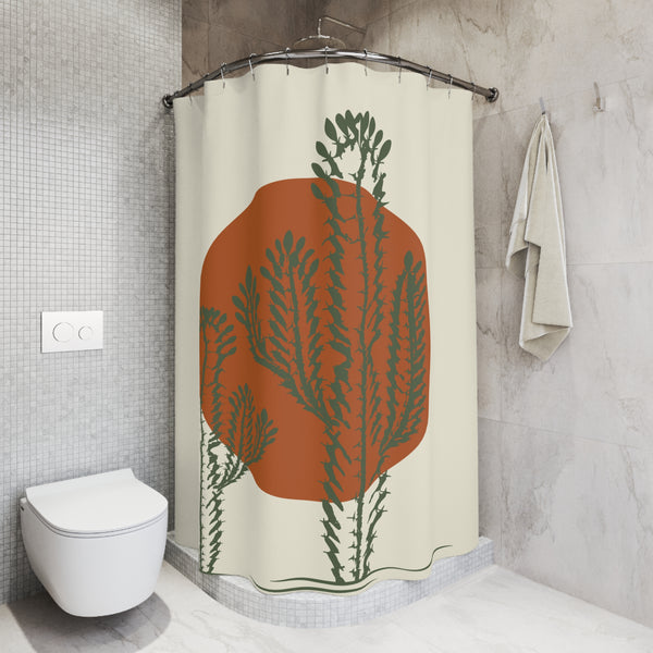 71" x 74" Cacti Saguaro Shower Curtain: Stylish One-Side Print, Durable 100% Polyester, Water Repellent with Buttonholes, Bathroom Decor