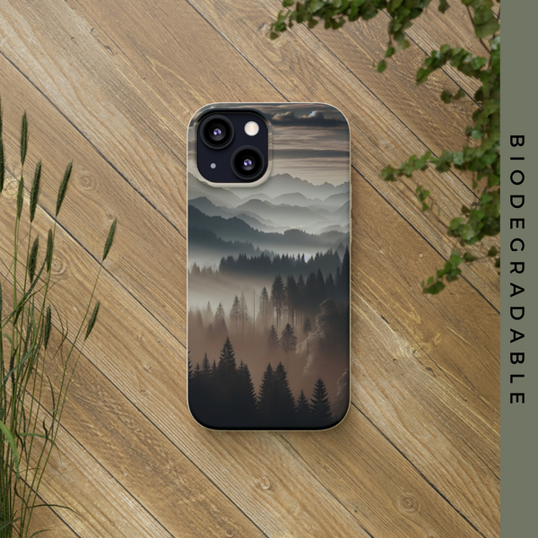 Biodegradable Cases, Eco-Friendly Phone Cover, Sustainable Tech Accessories, Mountain Tree Cloud Scenic View Case, Compostable Smartphone