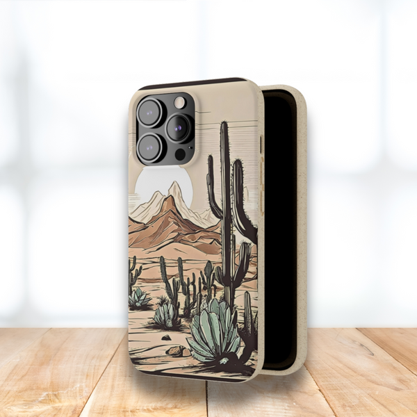 Phone Case, Rustic Desert Scene iPhone Samsung Biodegradable Cover - Eco-Friendly Sustainable Cactus Print, Arizona Joshua Tree Gift