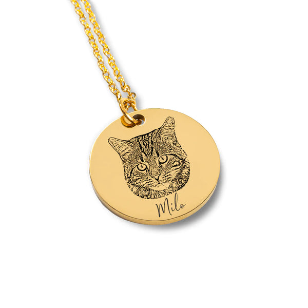 Cat Portrait Necklace with Optional Name Graving Upload Cat Portrait Customized Cat Gifts for Cat Lovers