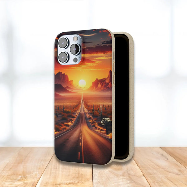 Sunset Desert Road Biodegradable Phone Case for Samsung and iPhone, Eco-Friendly Cover, Sustainable Protective Case, Compostable Mobile