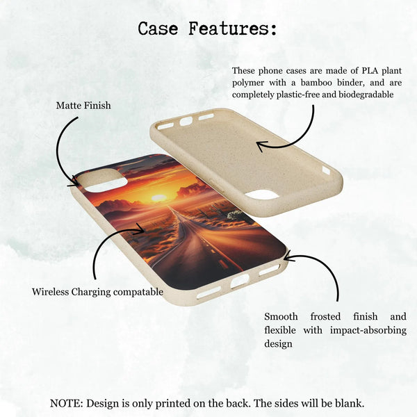 Sunset Desert Road Biodegradable Phone Case for Samsung and iPhone, Eco-Friendly Cover, Sustainable Protective Case, Compostable Mobile