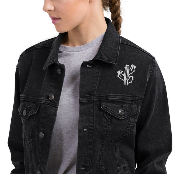 Unisex Denim Jacket Desert Theme Cacti, Black Denim Jacket or Classic Denim Jean Jacket