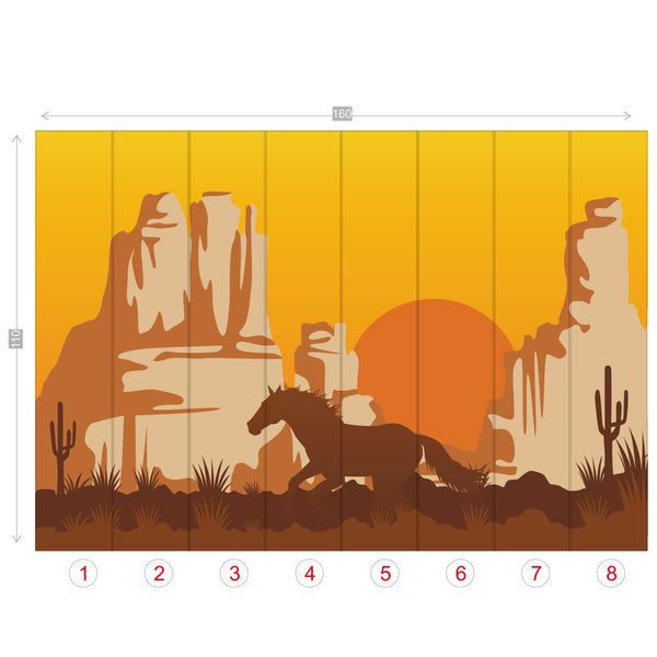 Wall Murals Wallpaper Galloping Horse Arizona Canyon 4 Sizes, Peel and stick in Sections