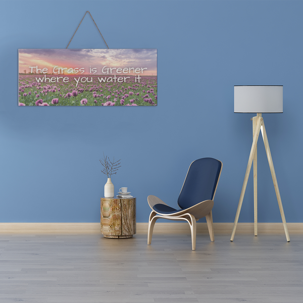 The Grass is Greener Floral Field 24" x 10" Wooden Plaque with Rope