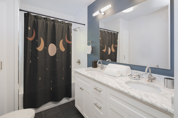 Shower Curtain, Bathroom Black Moon Phases Curtain