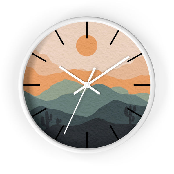 Wall Clock Midwest Boho Desert Landscape Silent Tick, Choice of Frame Wall Decor Clock Nursery Decor