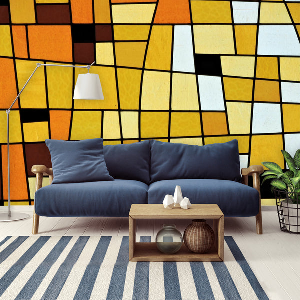 Wall Murals Wall Paper Stained Glass Look Groovy Design, 4 Sizes