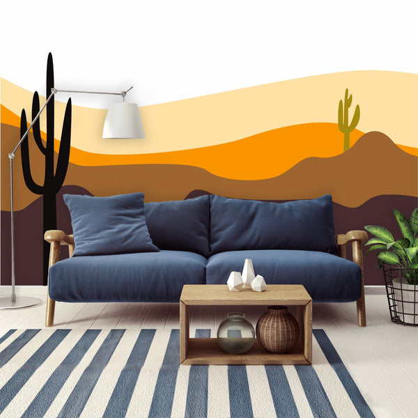 Wallpaper Wall Murals 4 Sizes Desert Cactus Scene, Easy to Use and remove