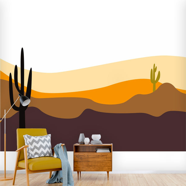 Wallpaper Wall Murals 4 Sizes Desert Cactus Scene, Easy to Use and remove
