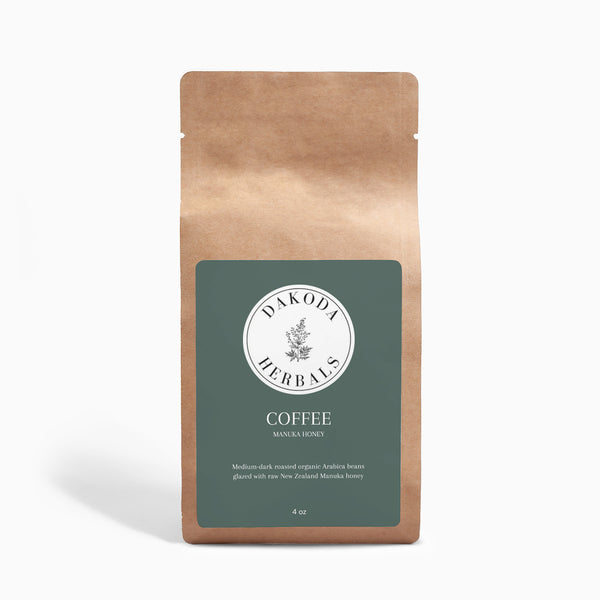 Manuka Honey Coffee 4oz, Whole Roasted Beans with Manuka Honey