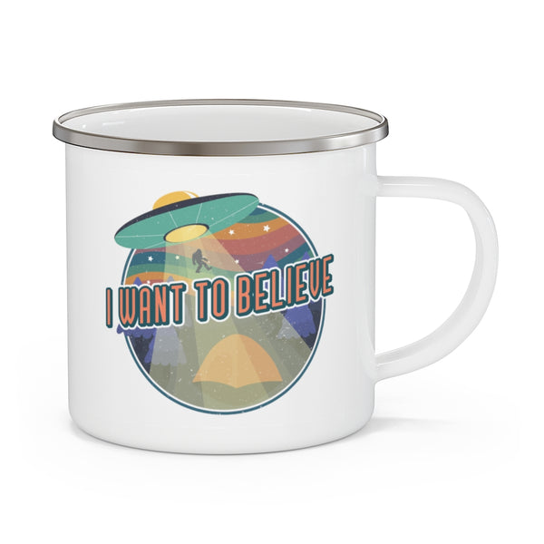 Taza de camping Alien Quiero creer Regalos divertidos t Regalos Esmalte de viaje Taza de camping Taza de café Taza de té