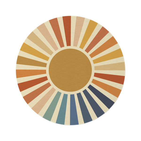 Living Room Round Rug Vibrant Pastel Sunburst, Polyester Chenille One Size