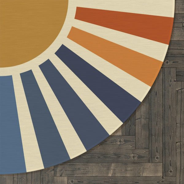 Living Room Round Rug Vibrant Pastel Sunburst, Polyester Chenille One Size