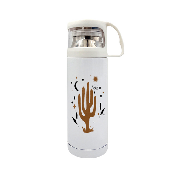Botella de viaje Cactus Flower Drinkware Botella de agua con aislamiento térmico de acero inoxidable blanco con taza 12 oz