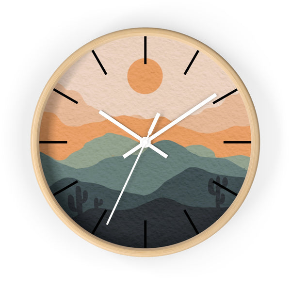 Wall Clock Midwest Boho Desert Landscape Silent Tick, Choice of Frame Wall Decor Clock Nursery Decor