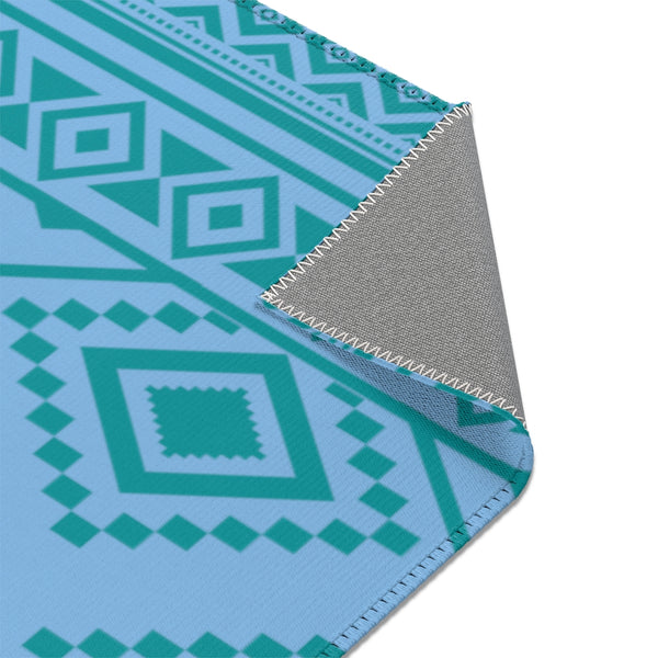 Alfombra de área con estampado geométrico azul fresco