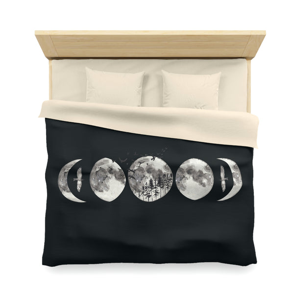 Moon Phases Microfiber Duvet Cover, Bedroom Bedding Celestial