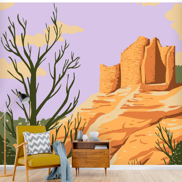 Wall Mural Wallpaper Mountain Valley Organic Print Two Sizes East to Use, Easy to Remove