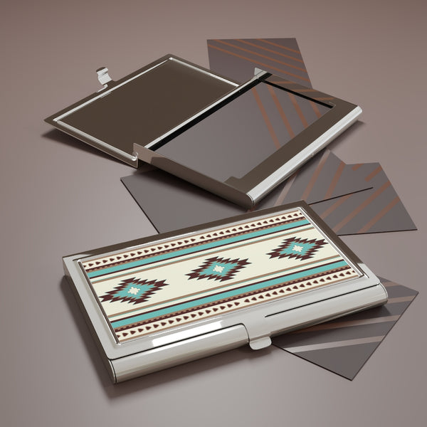 Business Card Holder Turquoise Diamonds Pattern