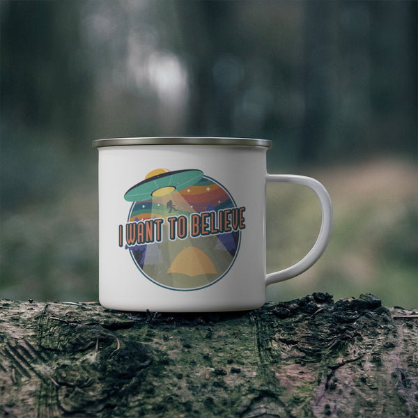 Taza de camping Alien Quiero creer Regalos divertidos t Regalos Esmalte de viaje Taza de camping Taza de café Taza de té
