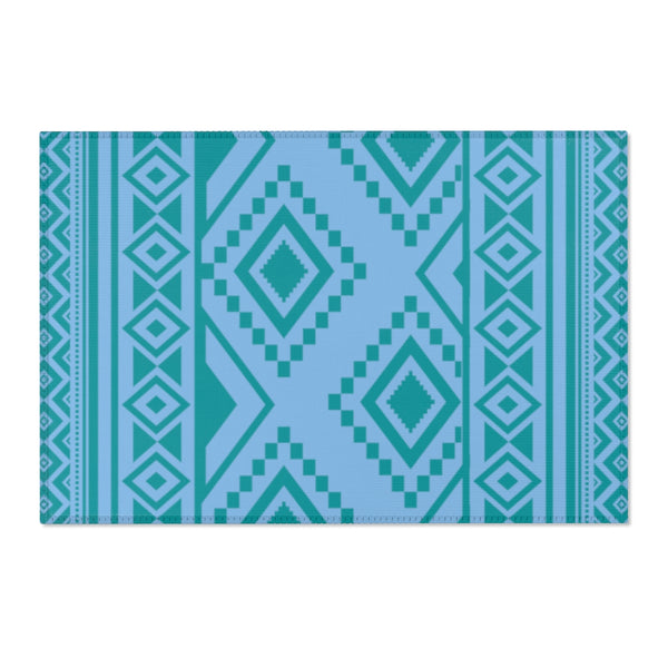 Alfombra de área con estampado geométrico azul fresco