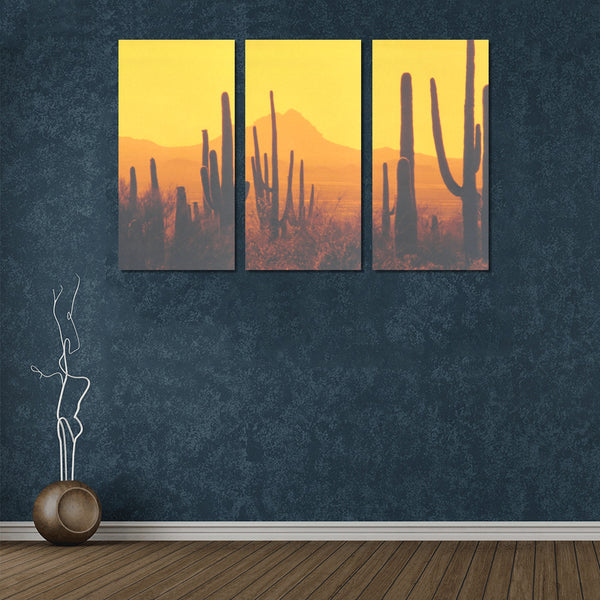 Desert Sunset Framed Canvas Art Prints Set X (3 Pieces) (Made In USA)