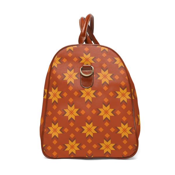 Waterproof Travel Bag Retro Midcentury Print Faux Leather Handles and Strap Overnight Bag