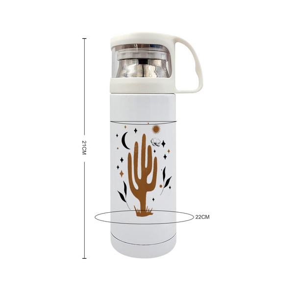 Botella de viaje Cactus Flower Drinkware Botella de agua con aislamiento térmico de acero inoxidable blanco con taza 12 oz