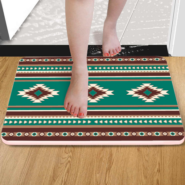 Bath Mat Turquoise Diamonds 16" x 24" Diatomite Bath Mat