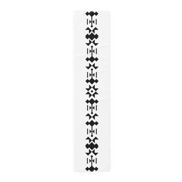 Southwestern Contemporary Table Runner (Cotton, Poly) White Black Bohemian Cloth for Table