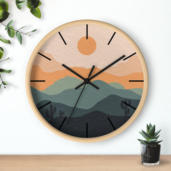 Wall Clock Midwest Boho Desert Landscape Silent Tick, Choice of Frame Wall Decor Clock Nursery Decor