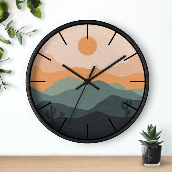 Wall Clock Midwest Boho Desert Landscape Silent Tick, Choice of Frame Wall Decor Clock Nursery Decor