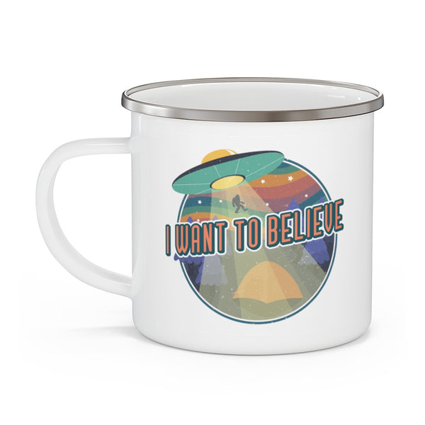 Taza de camping Alien Quiero creer Regalos divertidos t Regalos Esmalte de viaje Taza de camping Taza de café Taza de té