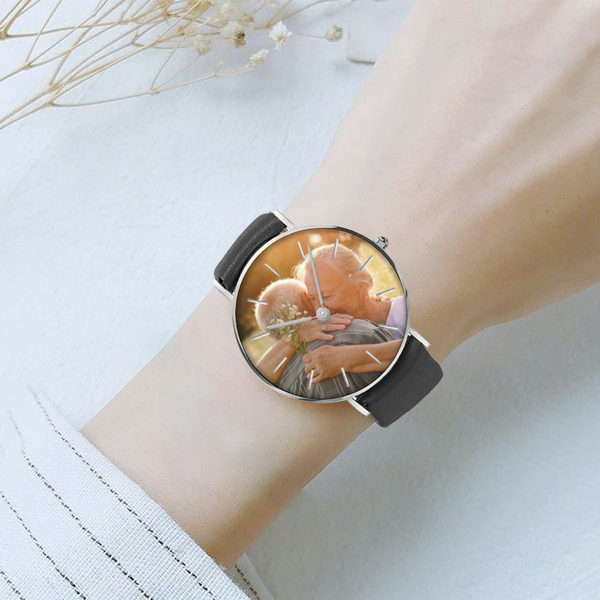 Customizable Picture Watch Women's Golden & Silver Pointers Leather Quartz Watches