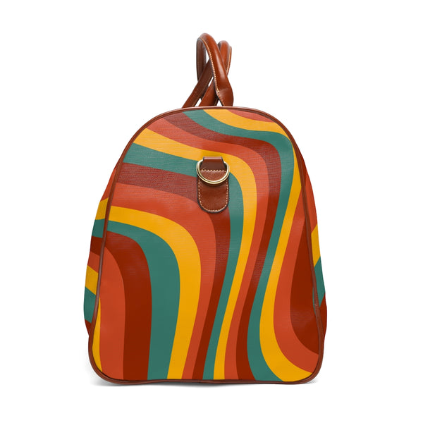 Retro Rainbow Wave Bag Overnight Waterproof Travel Bag Faux Leather