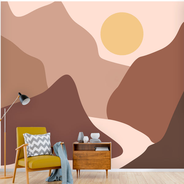 Wall Mural Mountain Desert Sunrise Wall Decor Easy to Stick