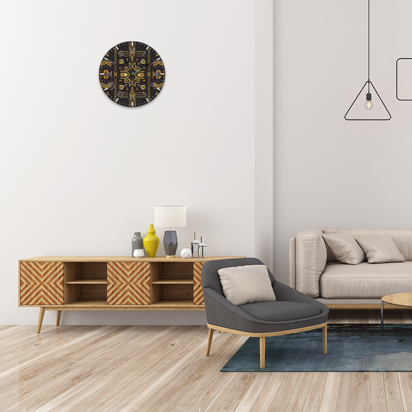 Southwestern Rustic Round Silent Ticking Wooden Wall Clock 12"