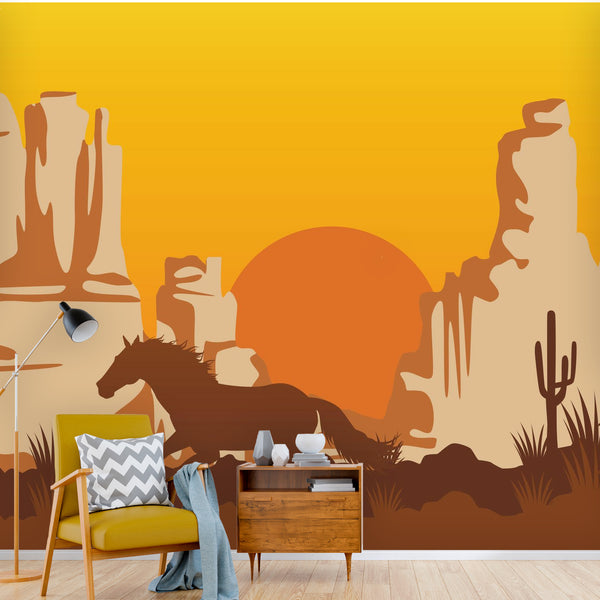 Wall Murals Wallpaper Galloping Horse Arizona Canyon 4 Sizes, Peel and stick in Sections