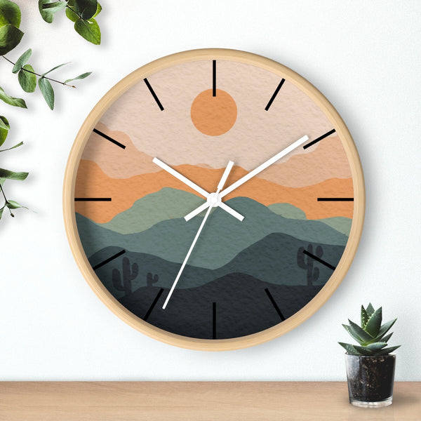Wall Clock Midwest Boho Desert Landscape Silent Tick, Choice of Frame Wall Decor Clock Nursery Decor