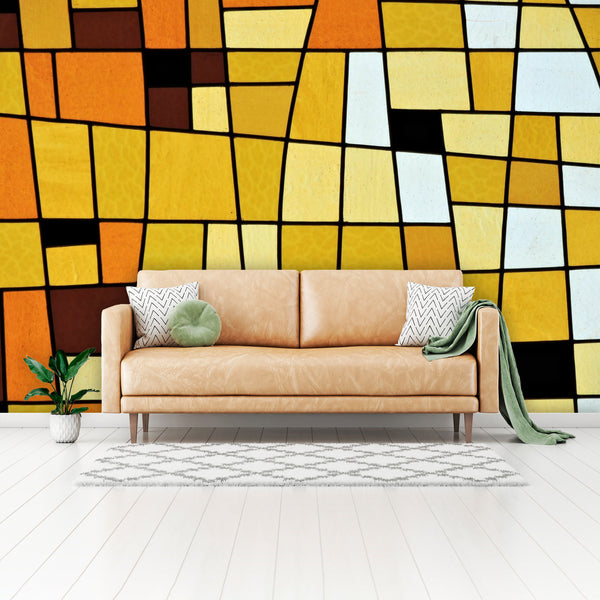 Wall Murals Wall Paper Stained Glass Look Groovy Design, 4 Sizes