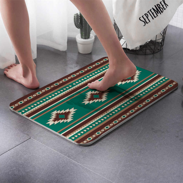 Bath Mat Turquoise Diamonds 16" x 24" Diatomite Bath Mat