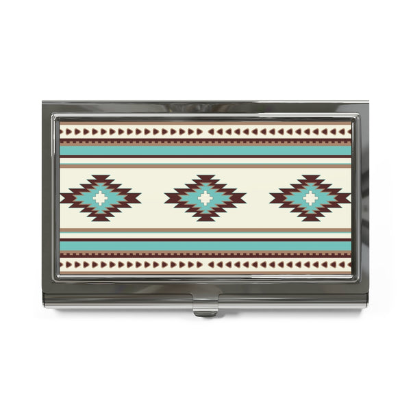Business Card Holder Turquoise Diamonds Pattern