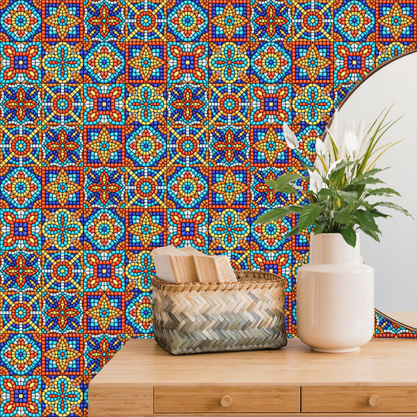 Wallpaper Panels Bold Mosaic Print Multiple Sizes, Samples Easy to Use for Any Room