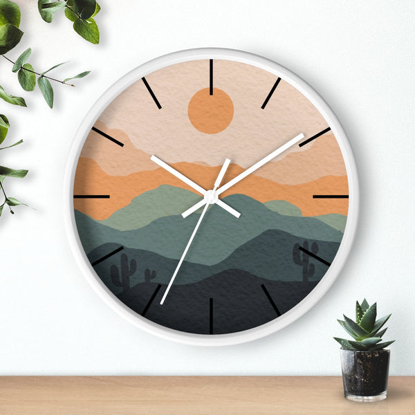 Wall Clock Midwest Boho Desert Landscape Silent Tick, Choice of Frame Wall Decor Clock Nursery Decor