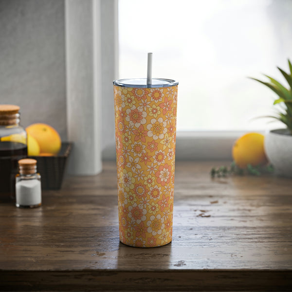 Vaso de acero con pajita, 20 oz, diseño floral