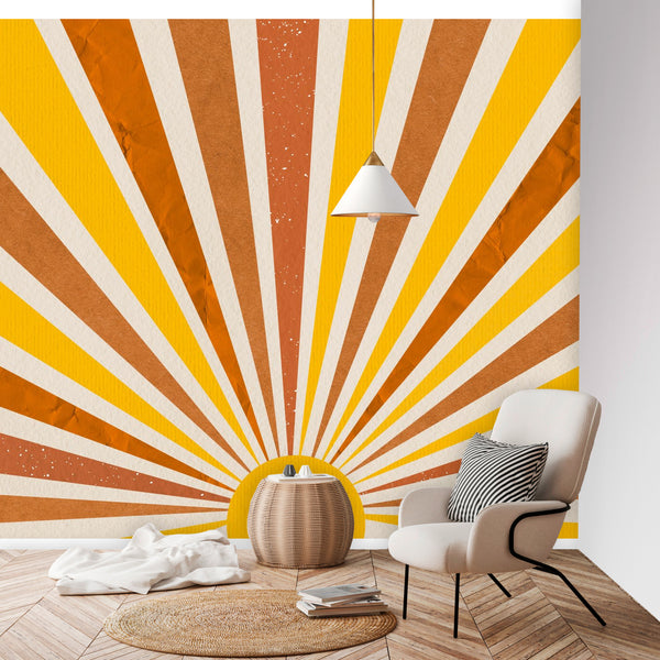 Wall Mural Retro Sunburst 4 Sizes Wall Organic Inks Self Adhesive Bohemian Wall Decor