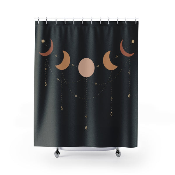 Shower Curtain, Bathroom Black Moon Phases Curtain