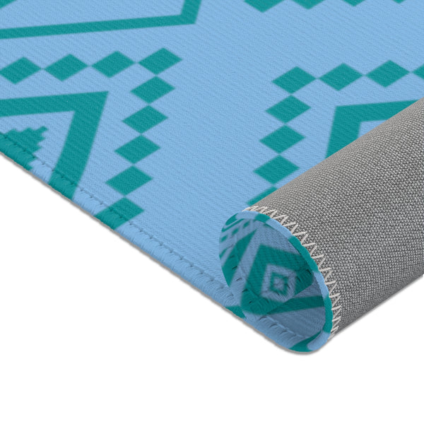 Alfombra de área con estampado geométrico azul fresco