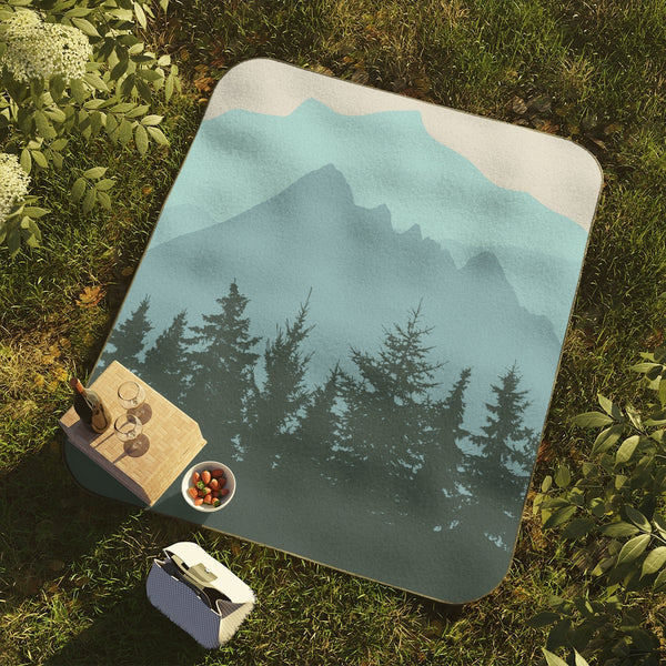 Picnic Blanket Treetop Mountain Pattern Lawn Picnic Blanket Beach Blanket with Strap One Size One Sized Print Gifts  Blanket